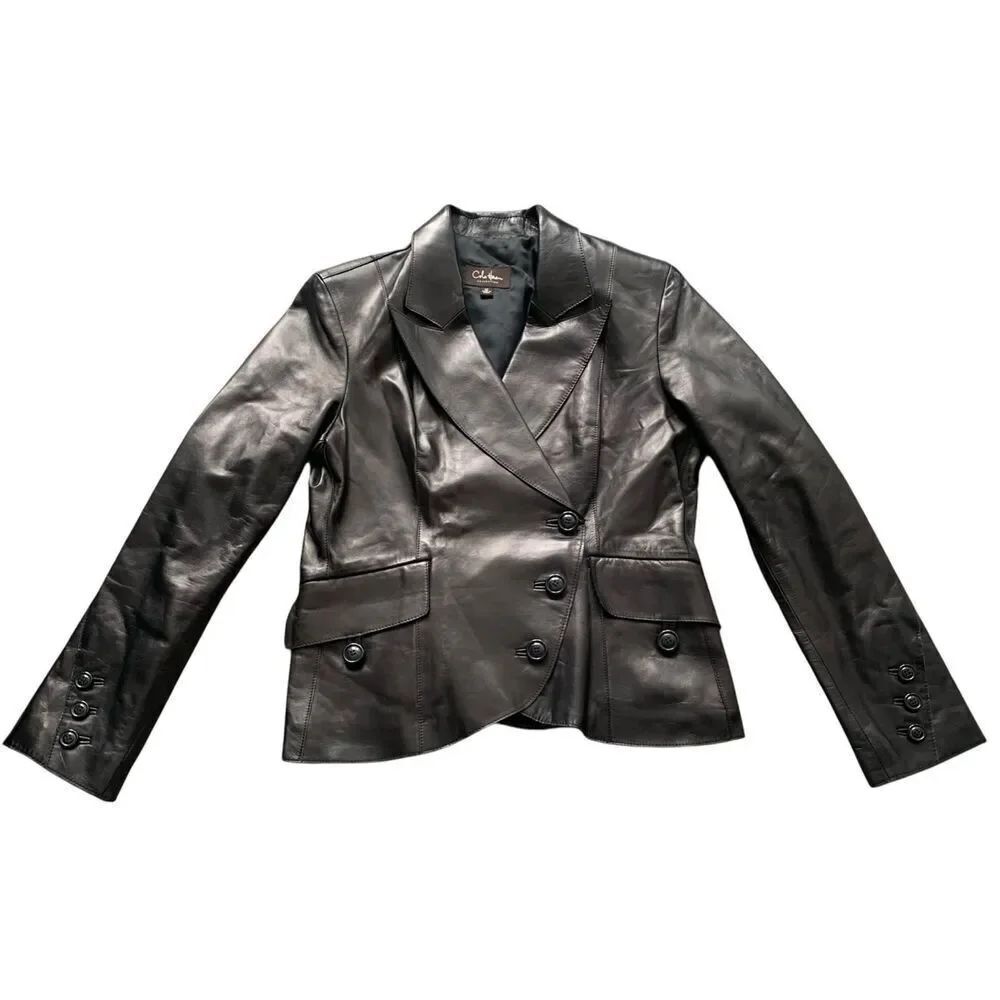 NEW Cole Haan black Lambskin Leather Blazer Jacket sz 12